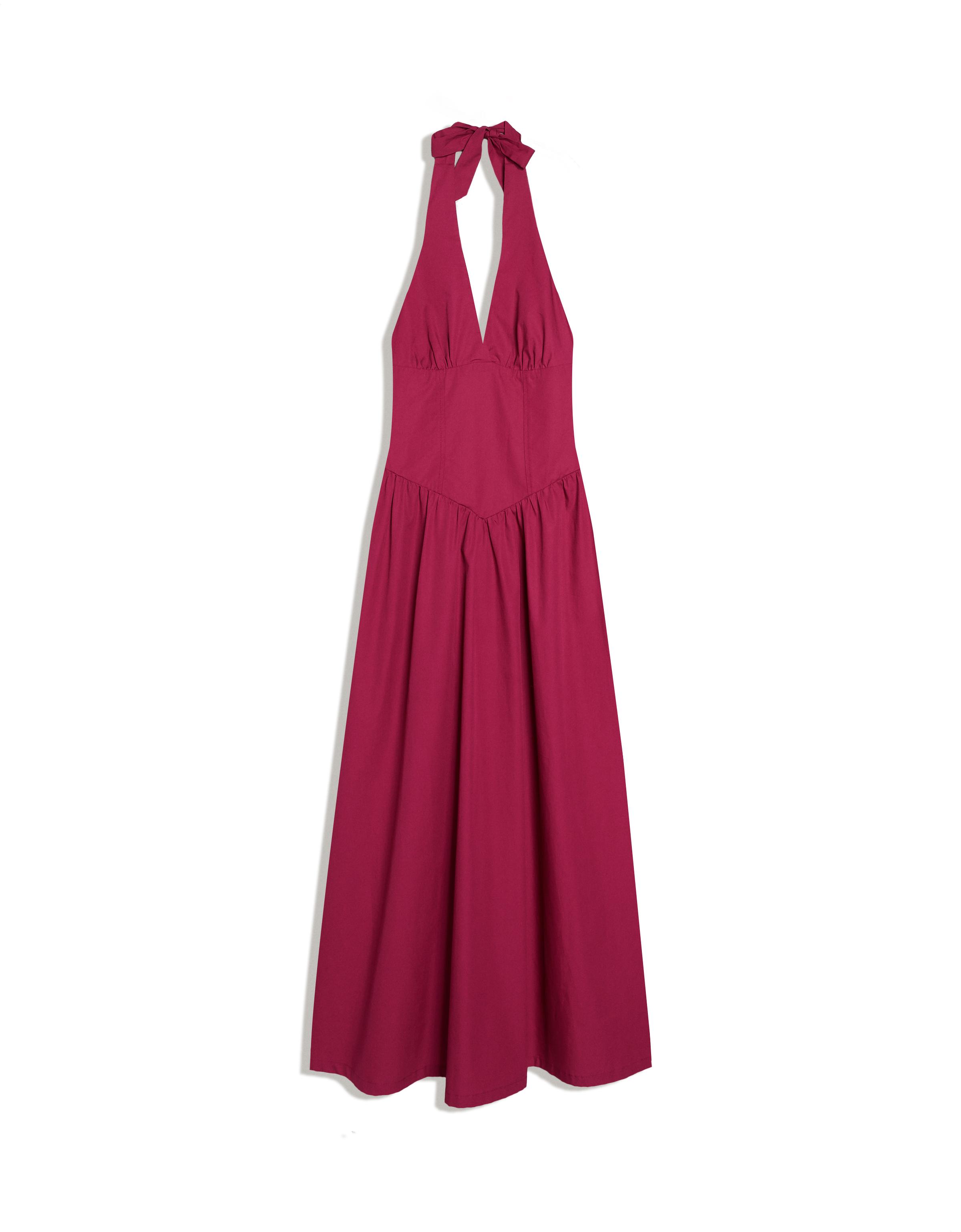 Long halter poplin dress — Burgundy