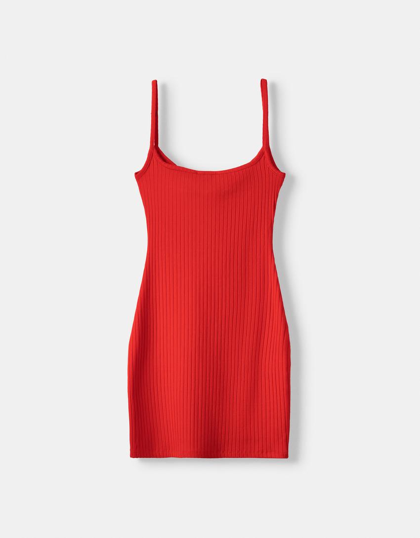 Vestido curto alças nervuras-Vermelho-5