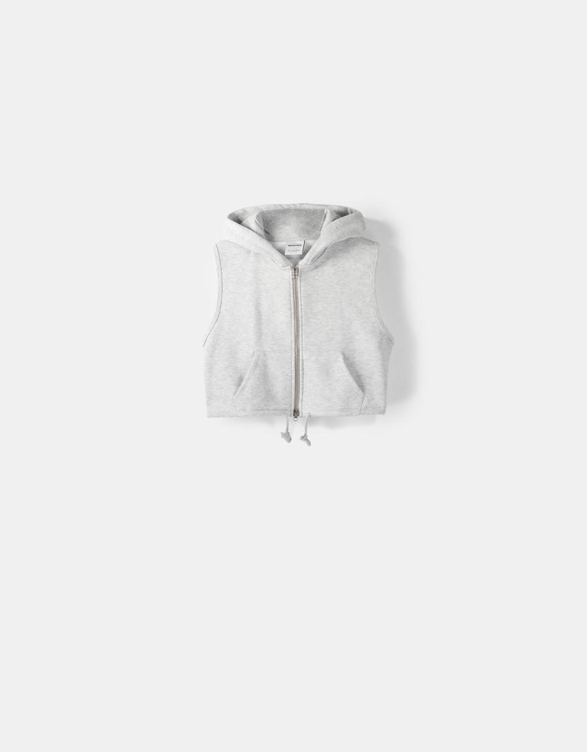 Plush zipped gilet with hood-Grey-4