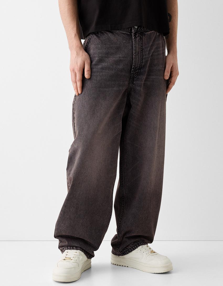 Jeans skater fit efeito lavado-Marrom-2