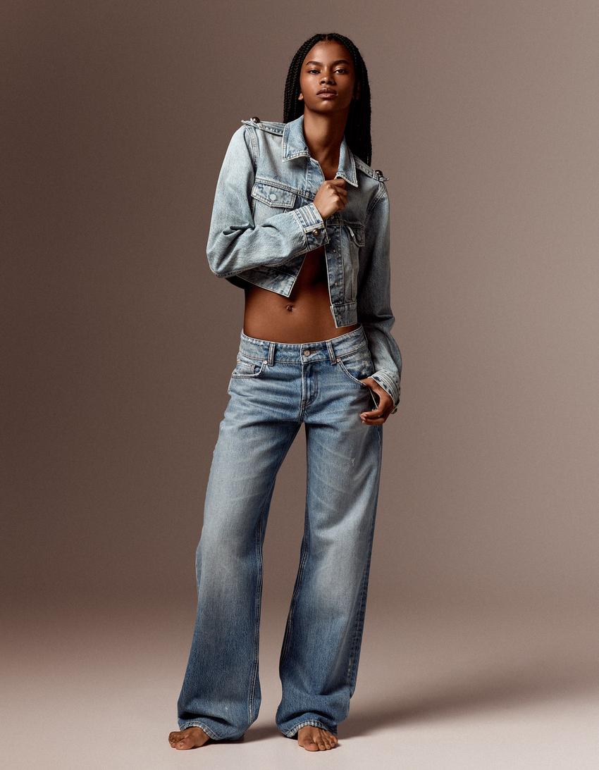 Mid-rise straight jeans with turn-up hems-Washed out blue