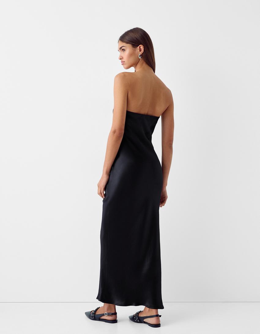 Maxi satin bandeau dress-Black-2
