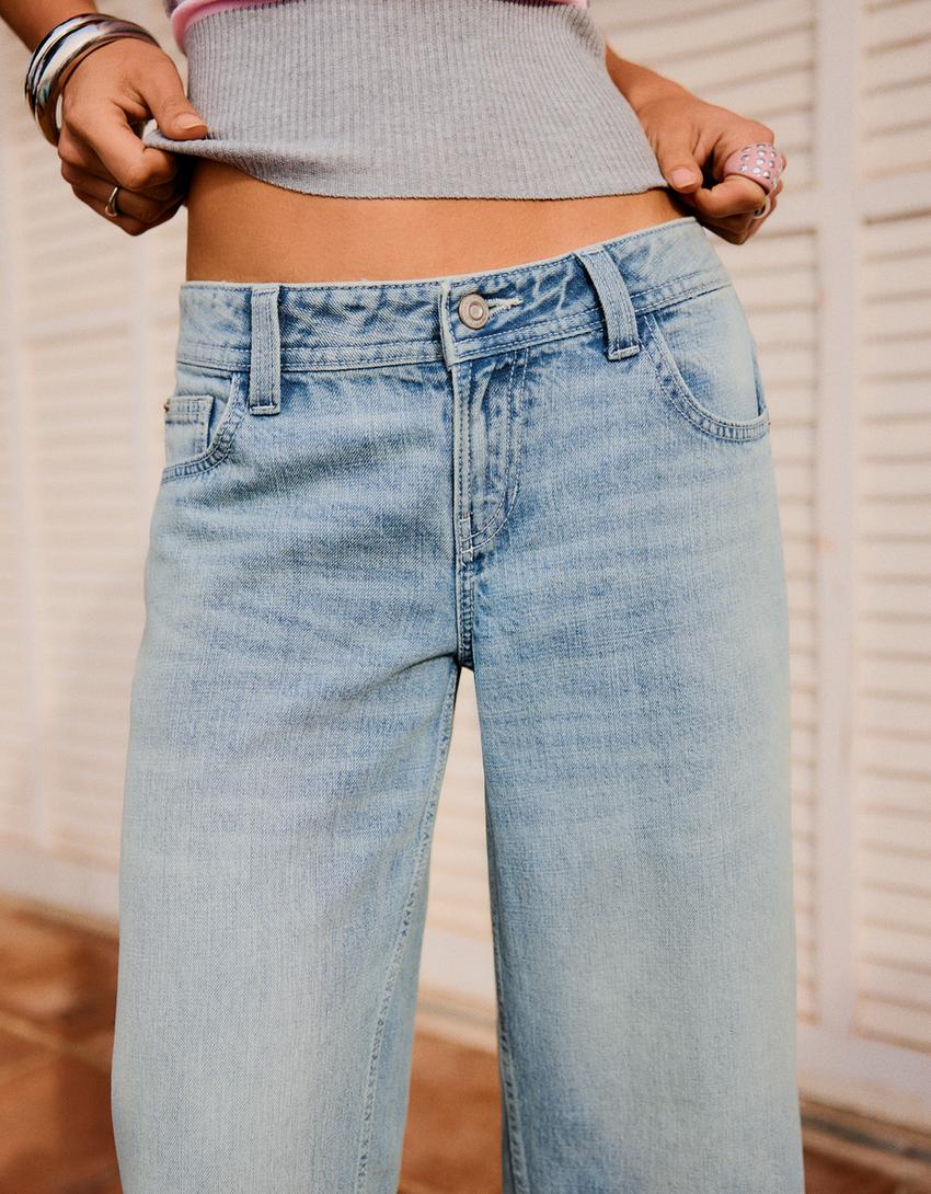 Straight-leg denim Bermuda shorts-Light blue