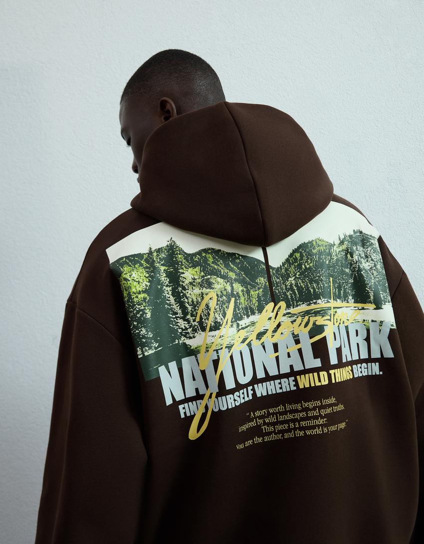 Kapuzenpullover mit Print-Braun