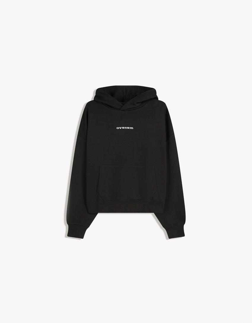 Printed boxy fit hoodie-Black