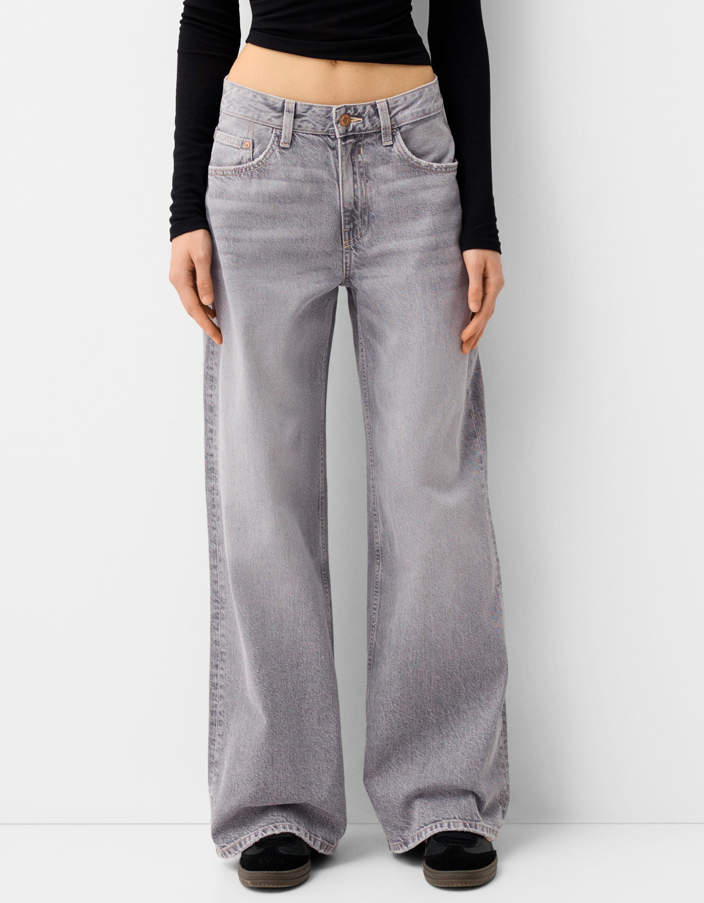 Bershka Wide-Leg-Jeans Damen 42 Grau