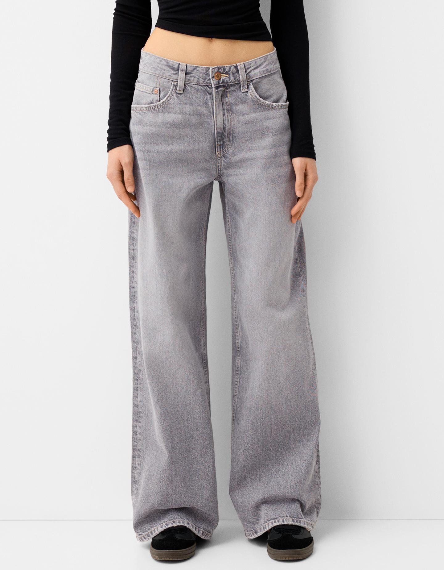 Bershka Wide-Leg-Jeans Damen 42 Grau günstig online kaufen