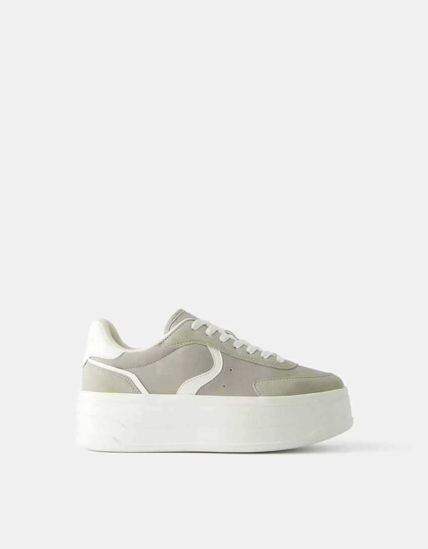 حذاء رياضي بنعل عال متباين-رمادي-5