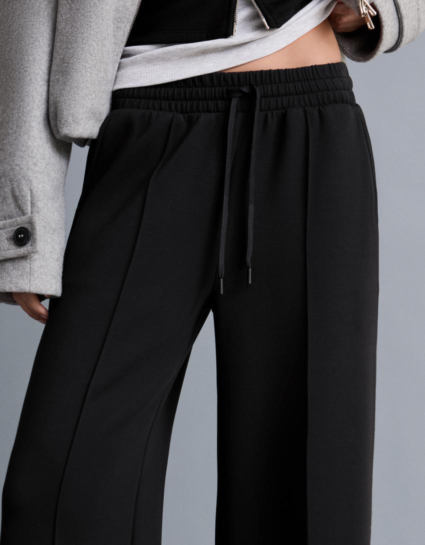 Soft touch wide-leg trousers-Black