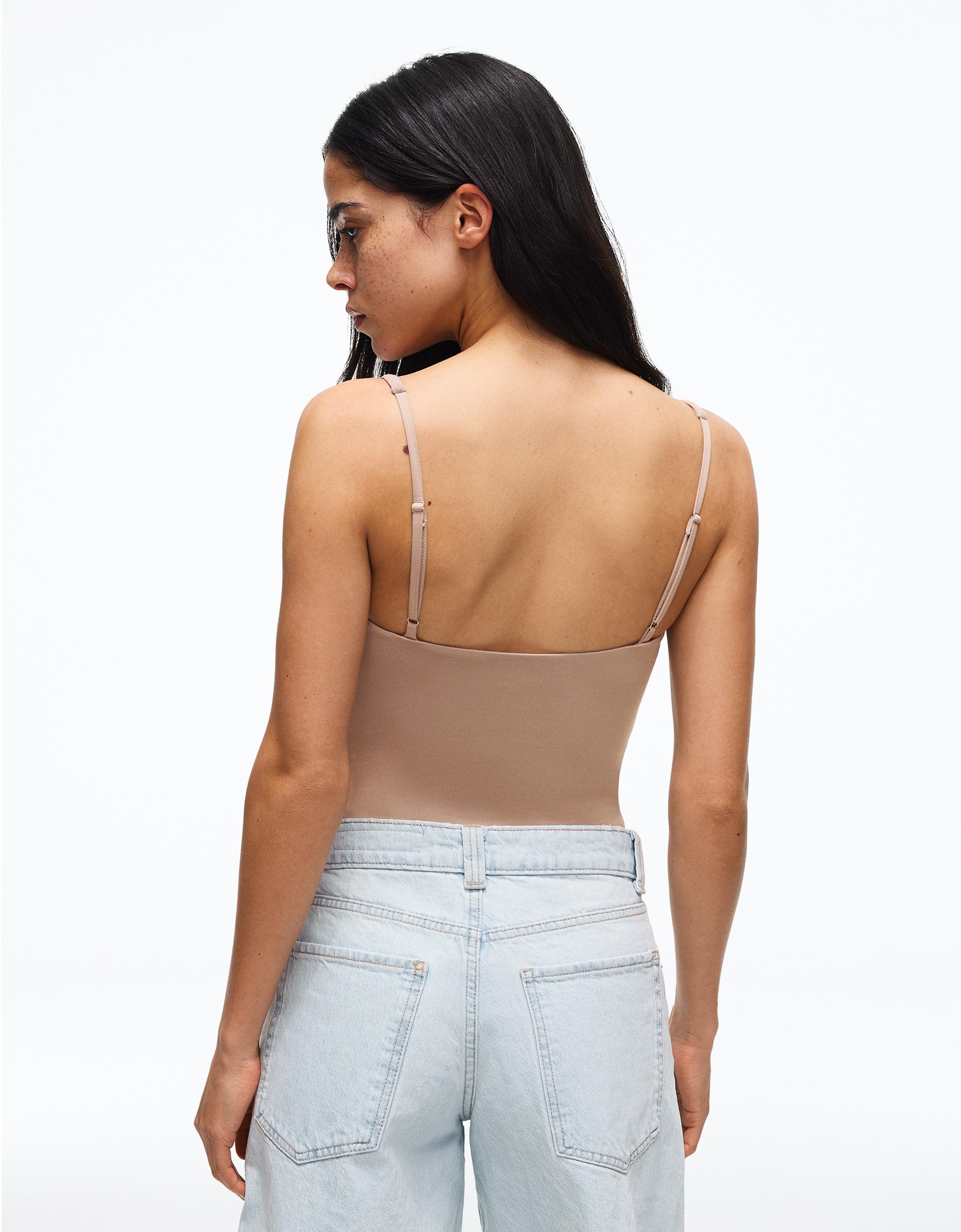 Round neck strappy bodysuit — Pink
