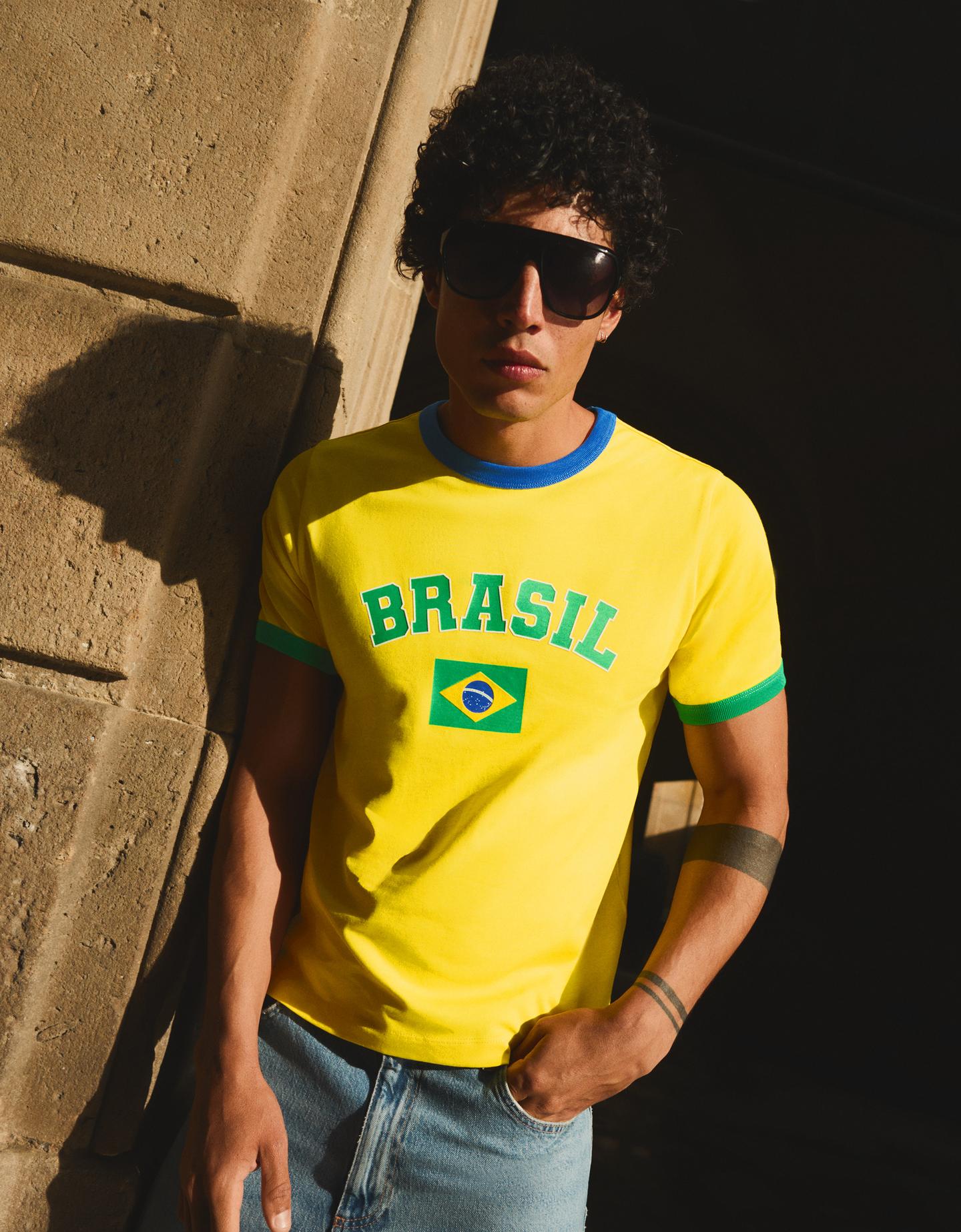 Bershka Maglietta Slim Fit Con Stampa Uomo Xs Giallo