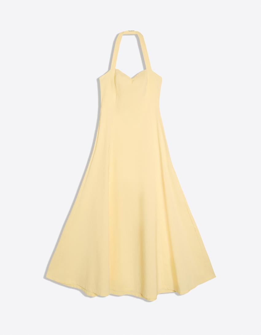 Halterneck midi dress-Yellow