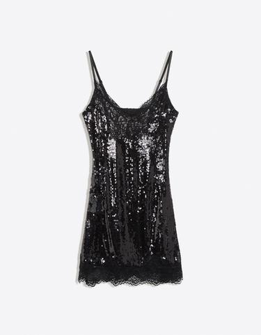 Sequin lace strappy mini dress — Black 4