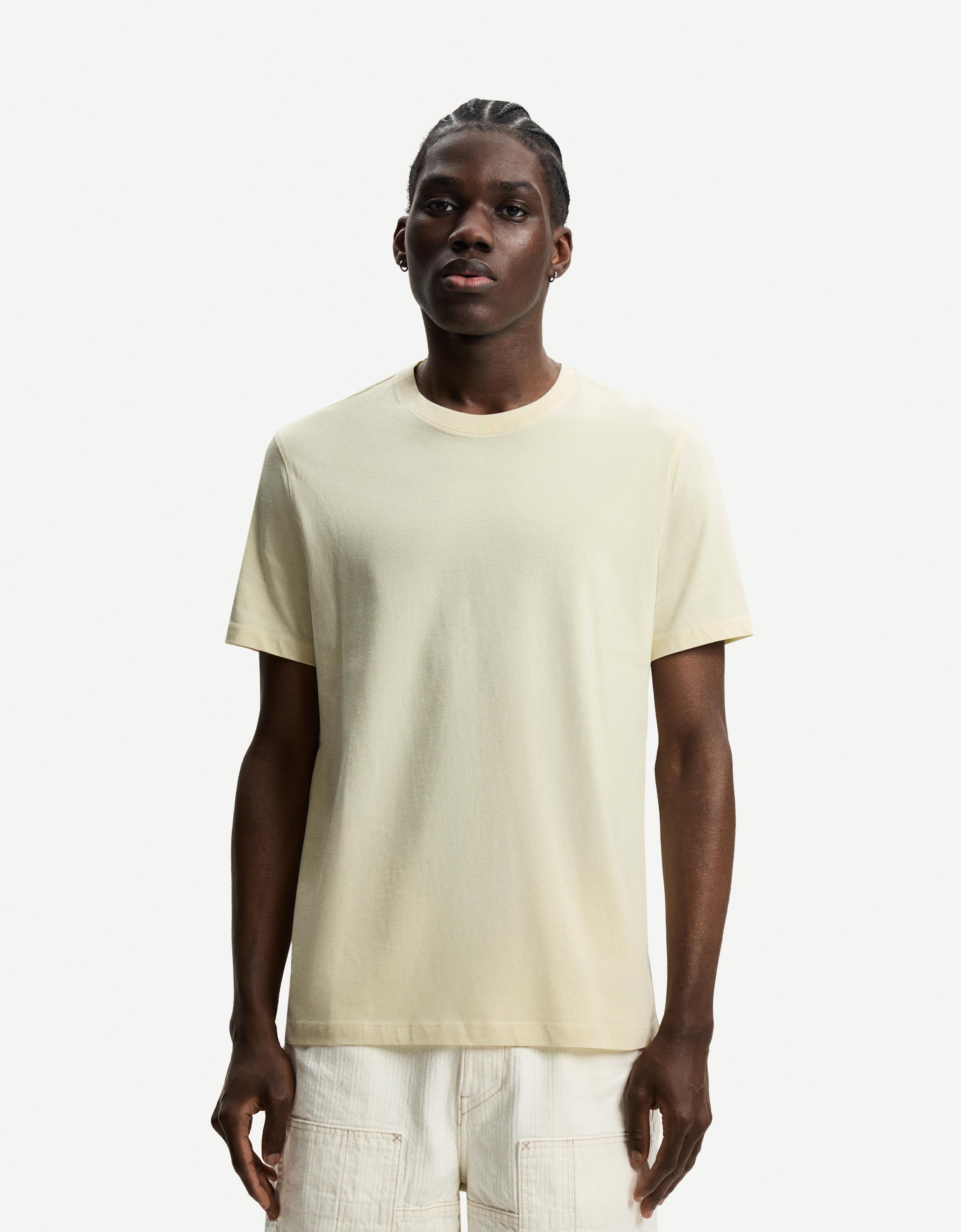 Bershka Basic-T-Shirt Herren M Gelb
