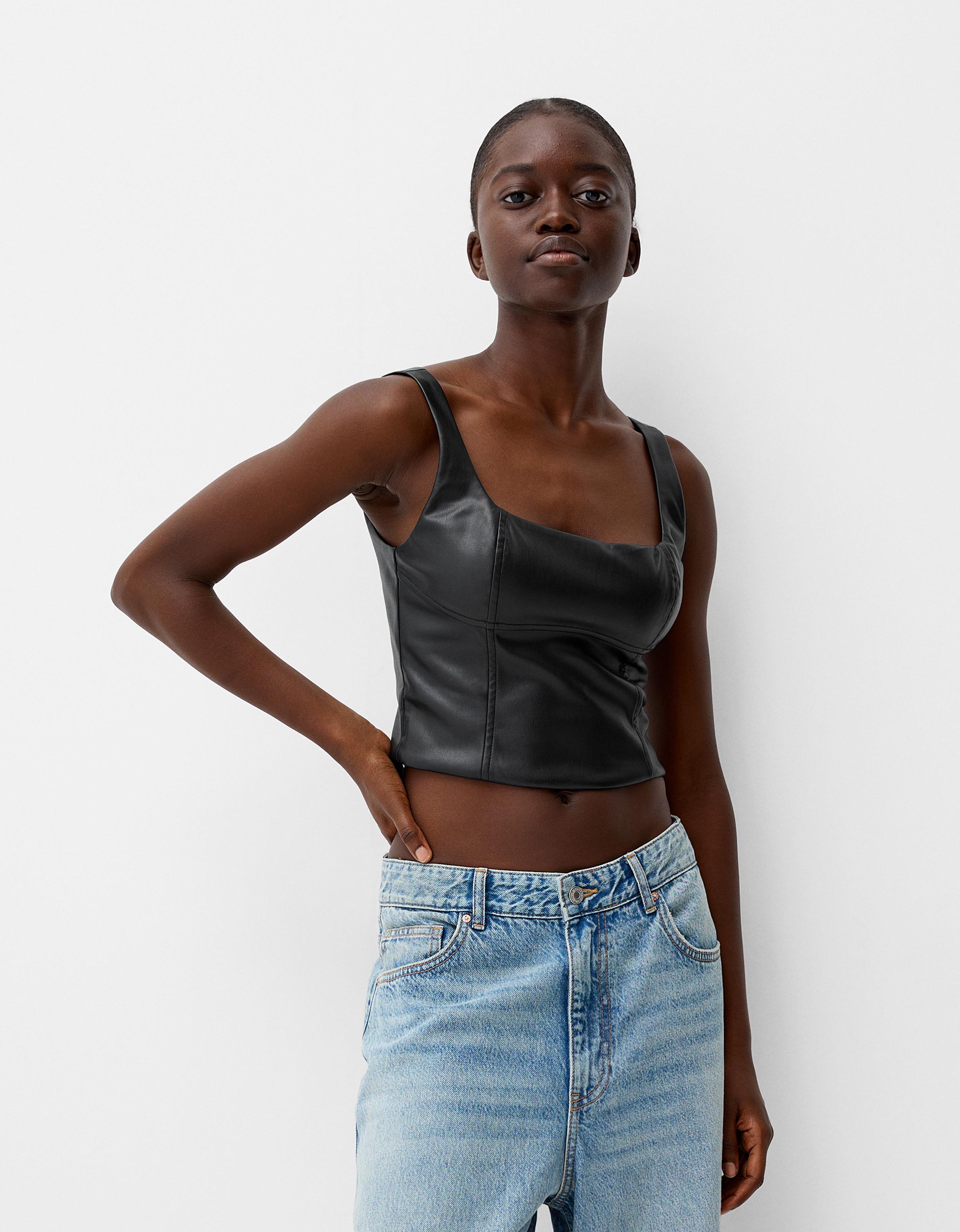 Bershka Körpernah Geschnittenes Top Damen Xl Schwarz