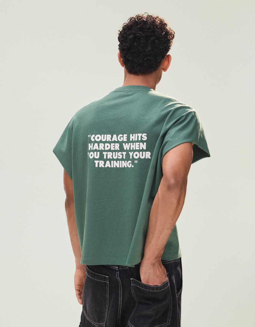 Oversize printed sleeveless T-shirt-Turquoise