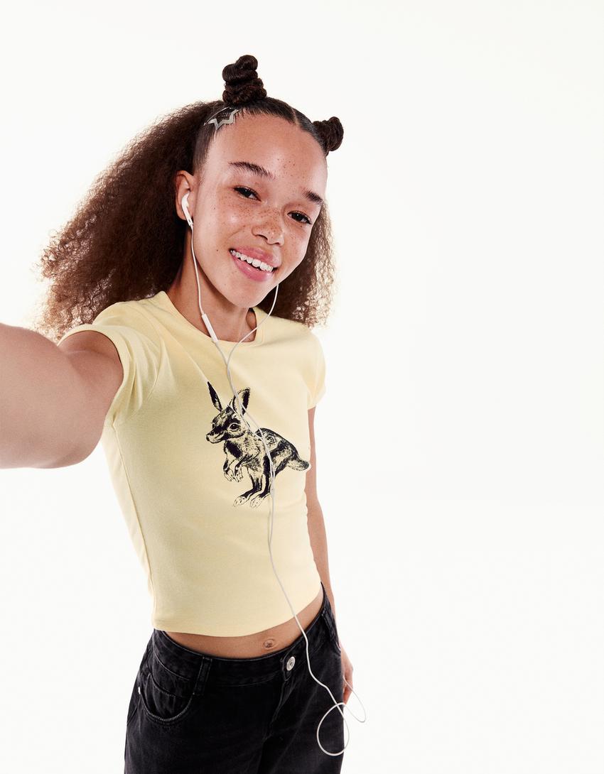 T-shirt manches courtes imprimé-Jaune