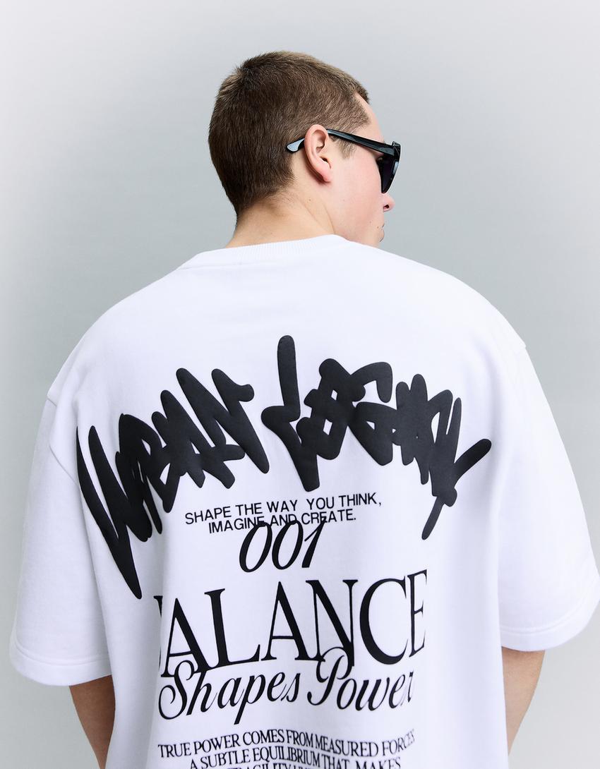 T-shirt manches courtes imprimé-Blanc cassé