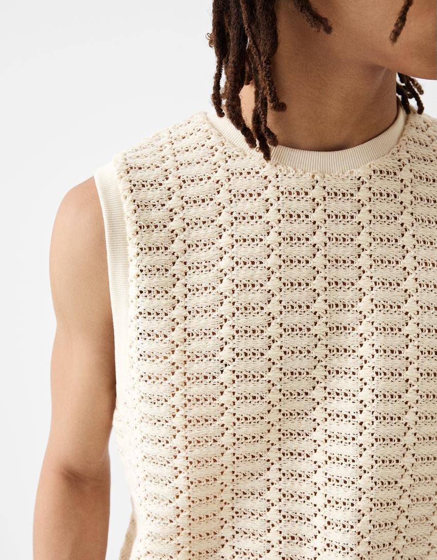 Débardeur ajouré bretelles-Blanc cassé-6