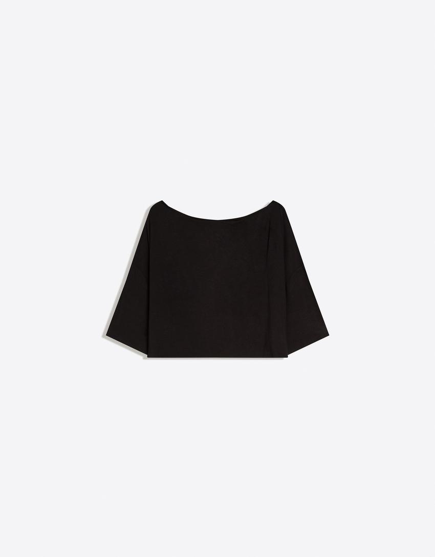 Short sleeve asymmetric T-shirt-Black