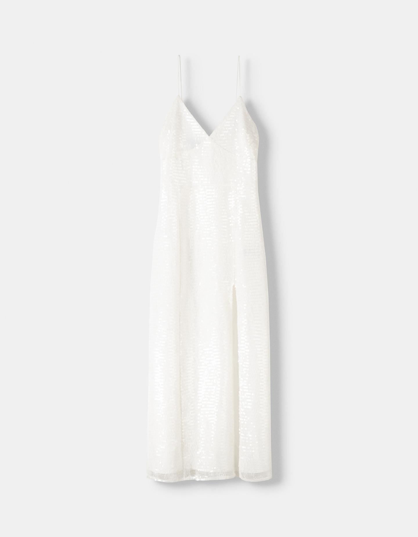 Bershka Vestido Midi Blonda Lentejuelas Mujer L Blanco