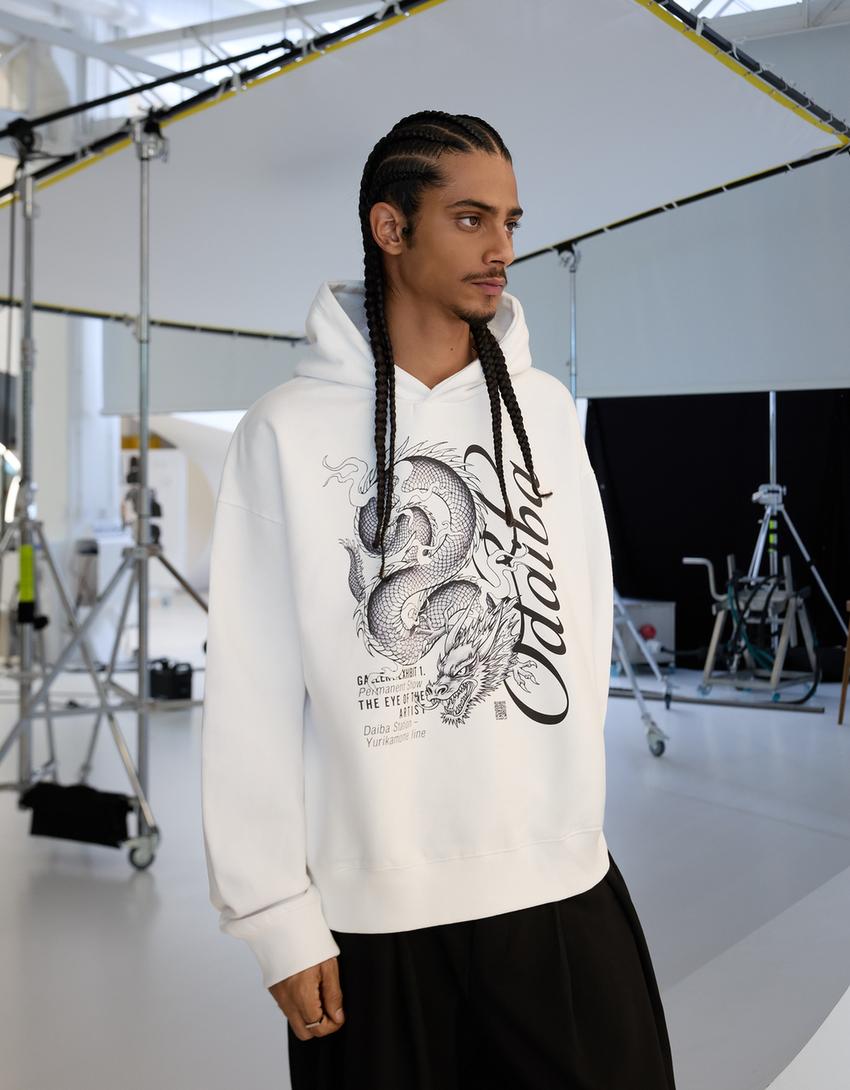 Felpa Boxy fit drago filtro digitale-Bianco