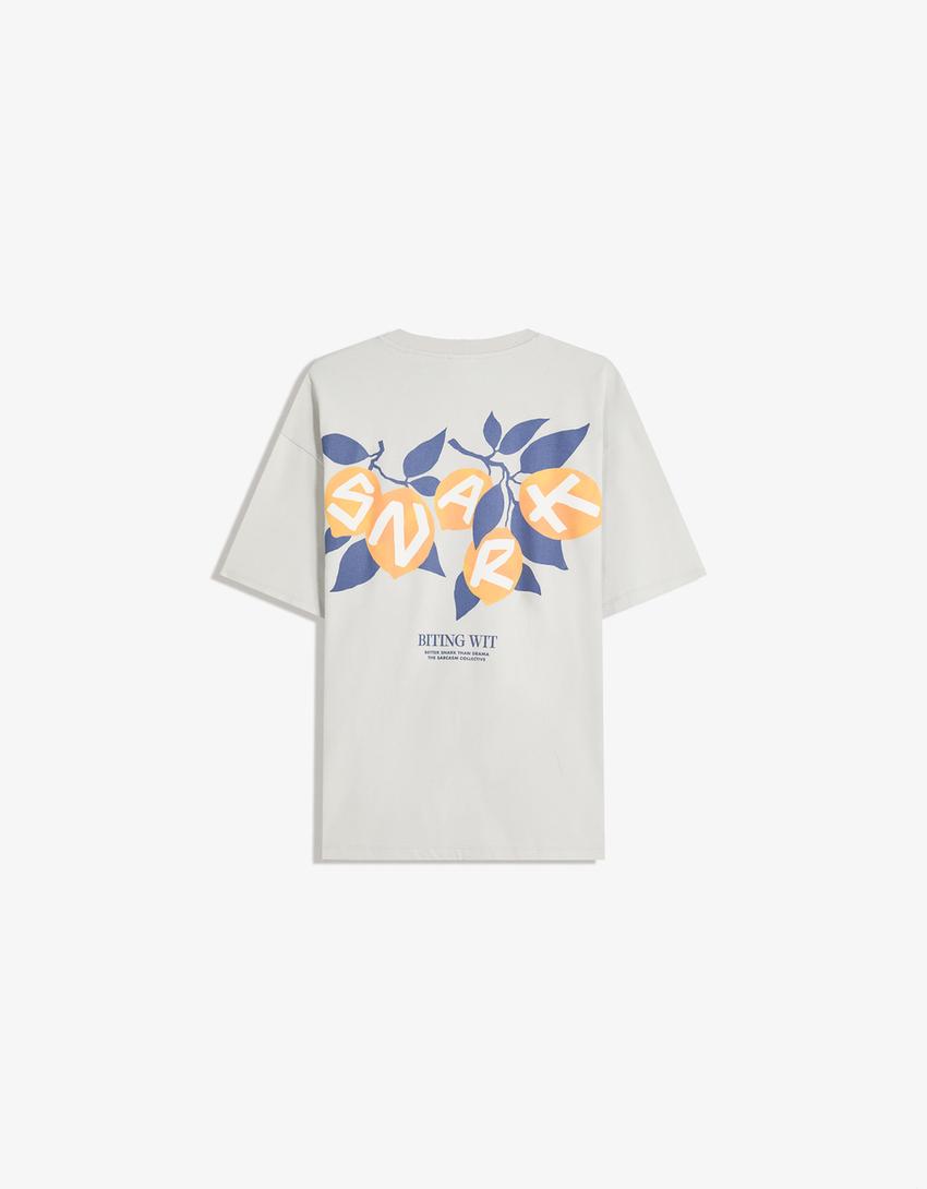 T-shirt manga curta estampada-Azul claro