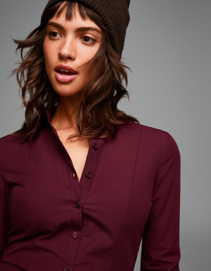 Fitted shirt with flared sleeves-Maroon