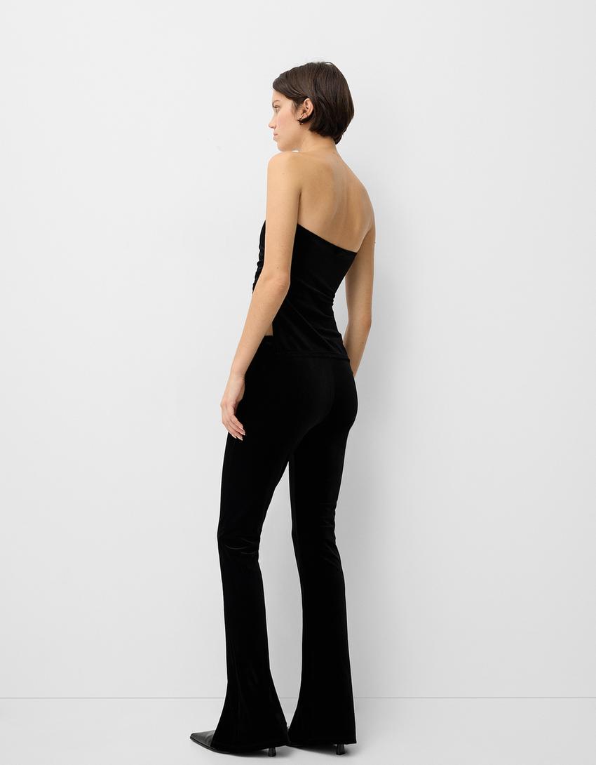 Top bandeau frunces velvet-Negro-1
