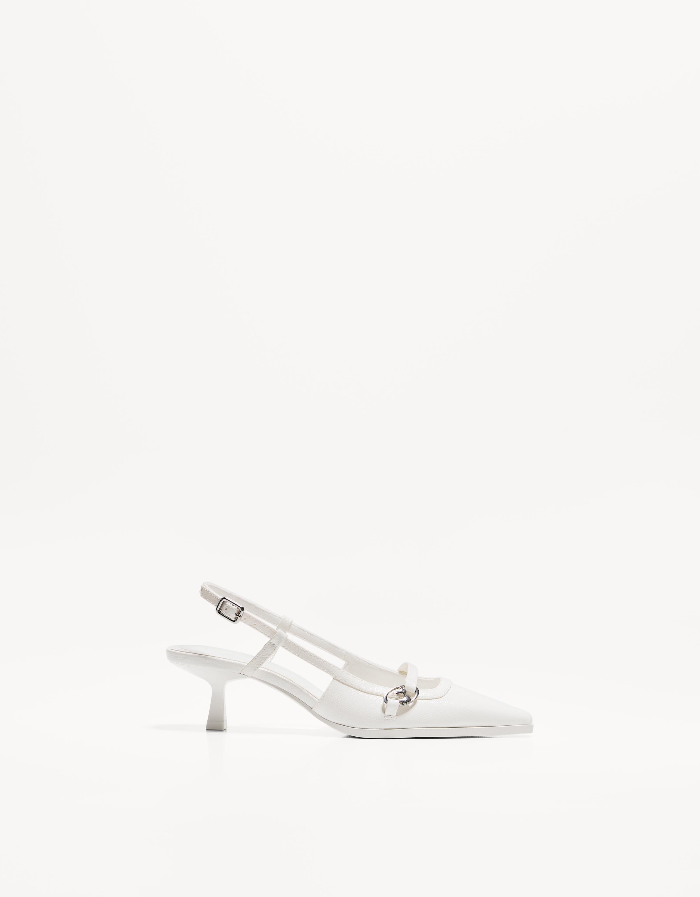 Bershka Absatzschuhe Mit Kitten-Heels Und Schnalle Damen 41 Weiss