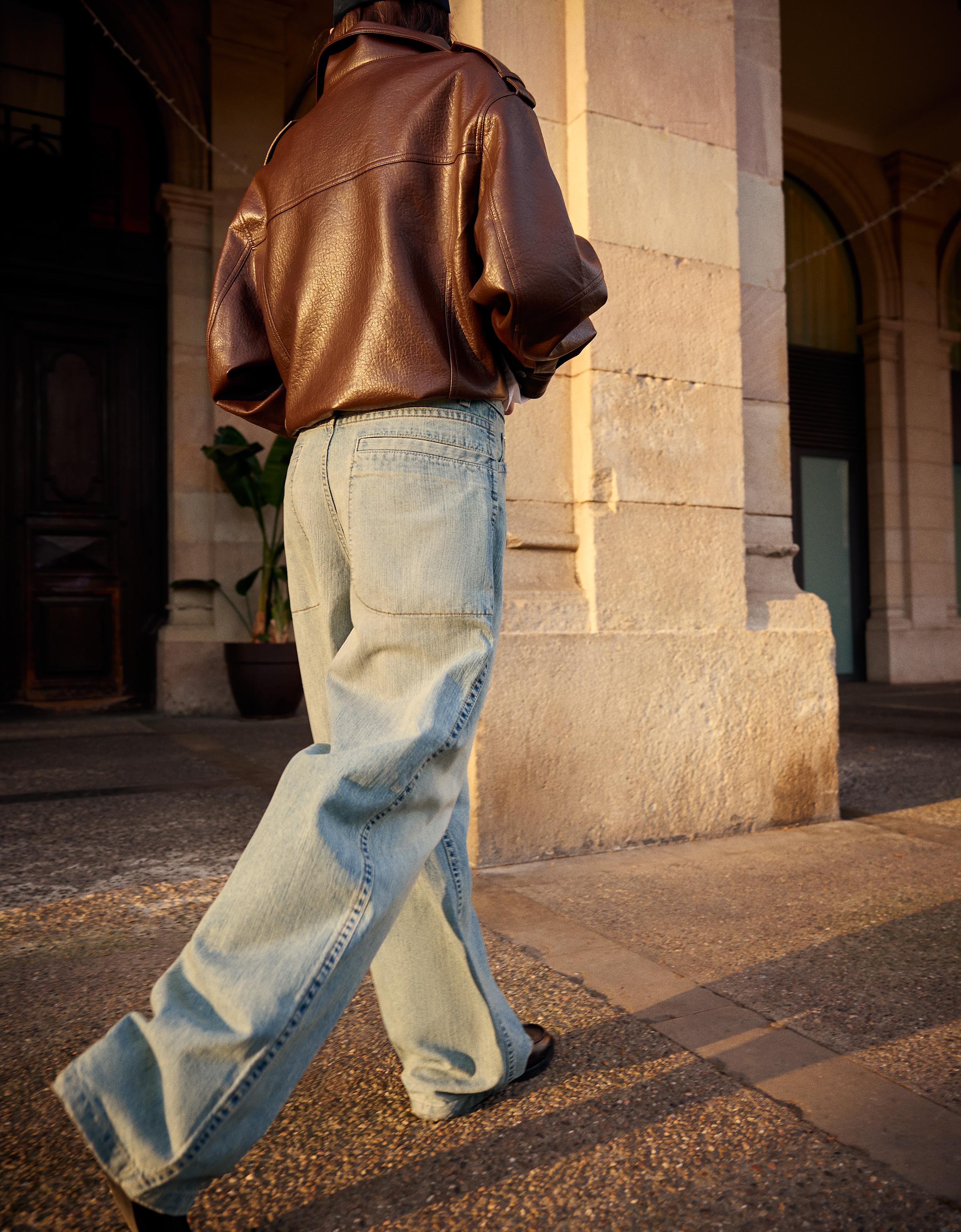 Süper geniş paça düşük bel jean - Görsel 10