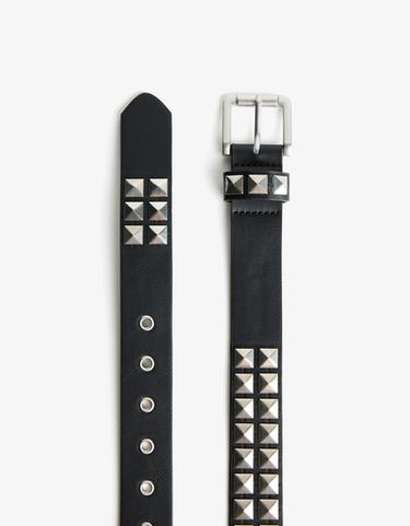Studded leather effect belt — Black 2