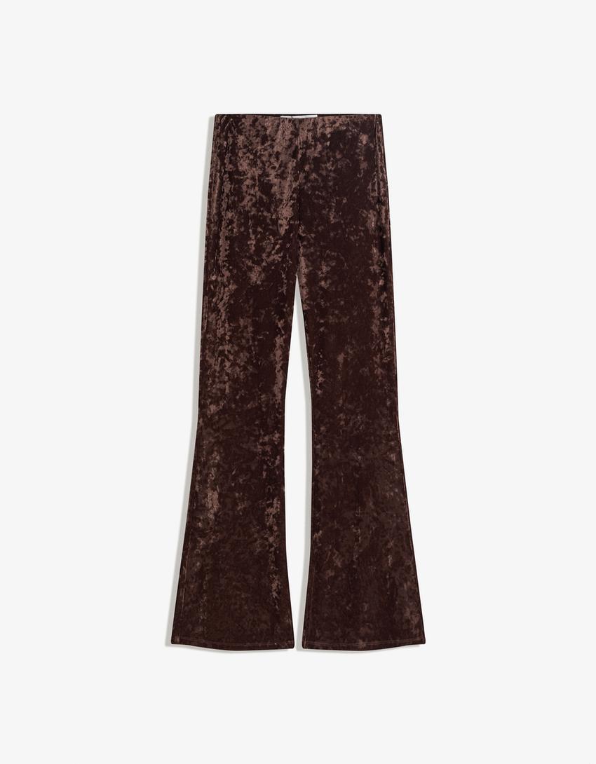Pantalón flare efecto velvet-Camel