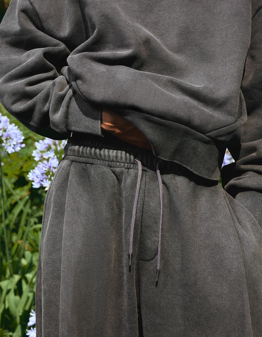 Pantalon balloon effet délavé-Gris