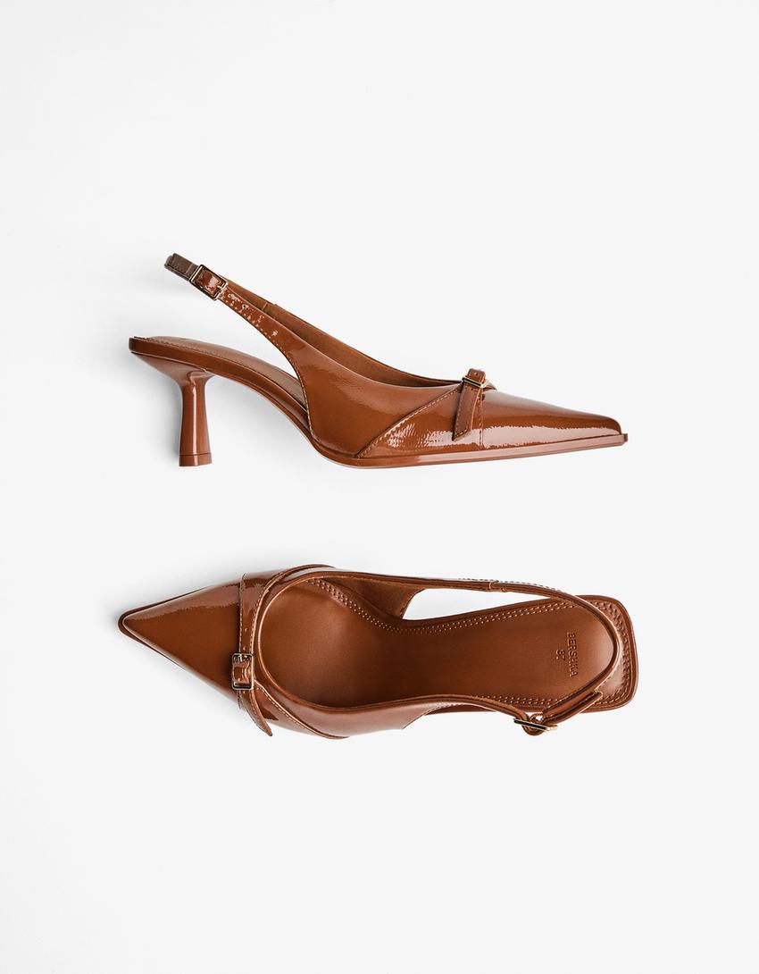 Escarpins talon kitten heel bride boucle-Marron