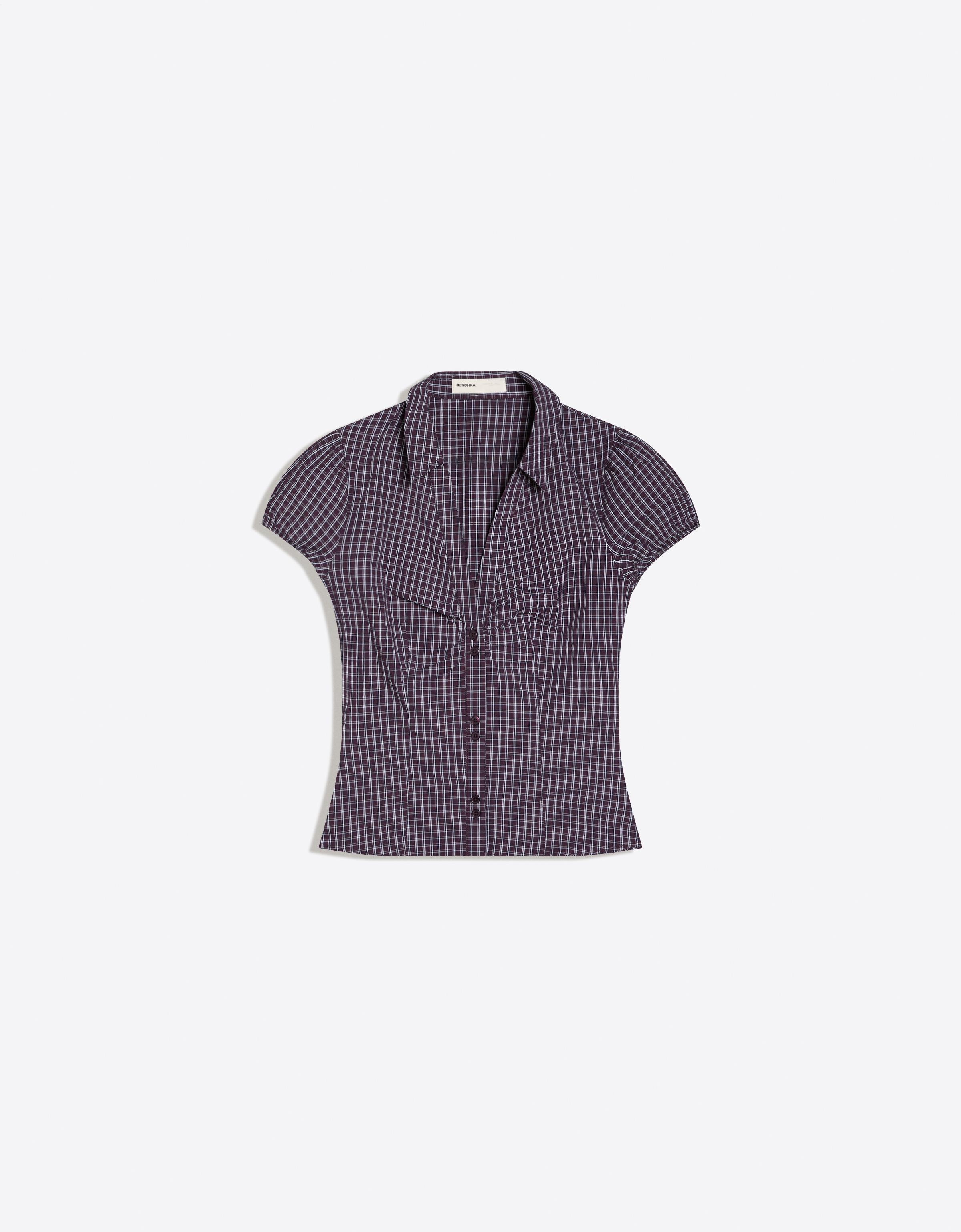 Short sleeve poplin tie-front shirt — Maroon