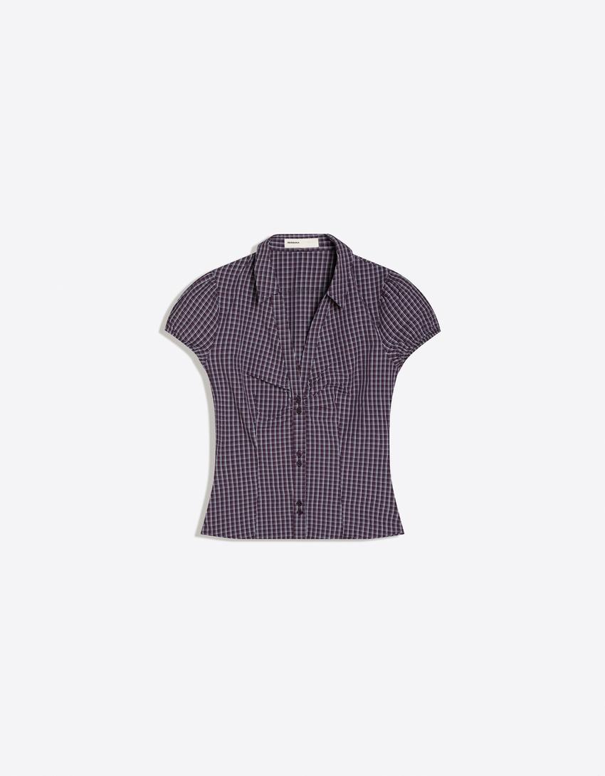 Short sleeve poplin tie shirt-Maroon