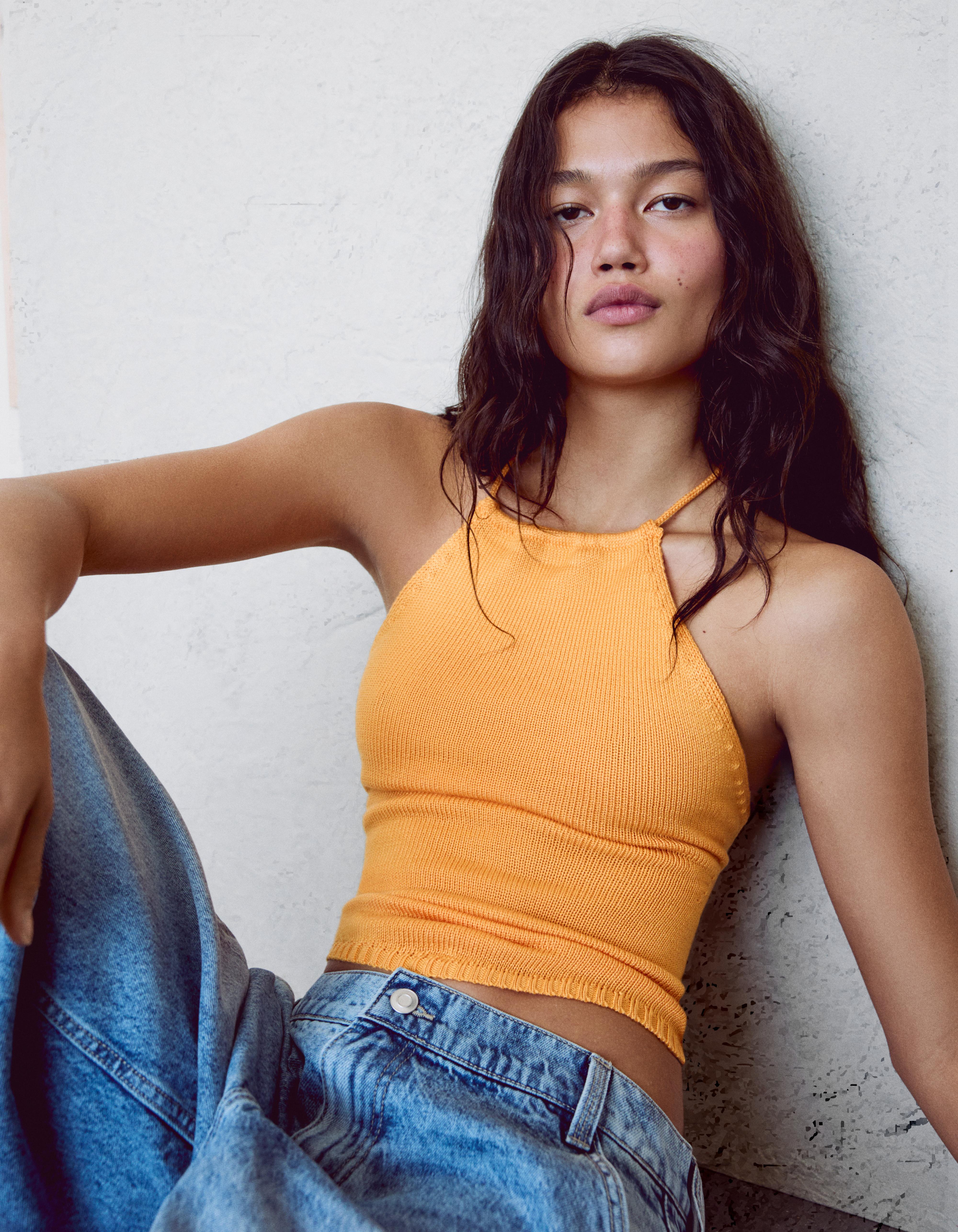 /bershka-top-rustico-halter-mujer-xs-naranja