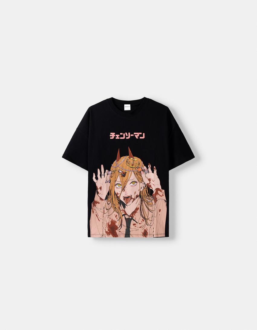 T-shirt manches courtes imprimé Chainsaw Man-Noir-4