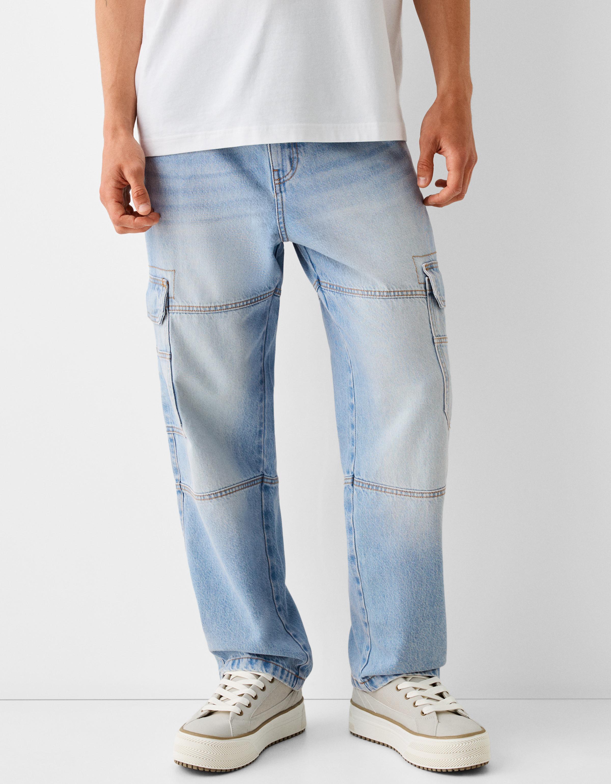 Bershka Cargojeans Im Baggy-Fit Herren 46 Ausgewaschenes Blau