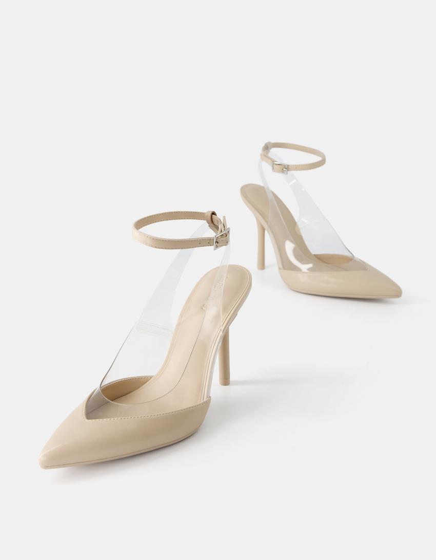 حذاء فينيل بكعبية مكشوفة وبكعب وشريط كاحل-بيج فاتح-4