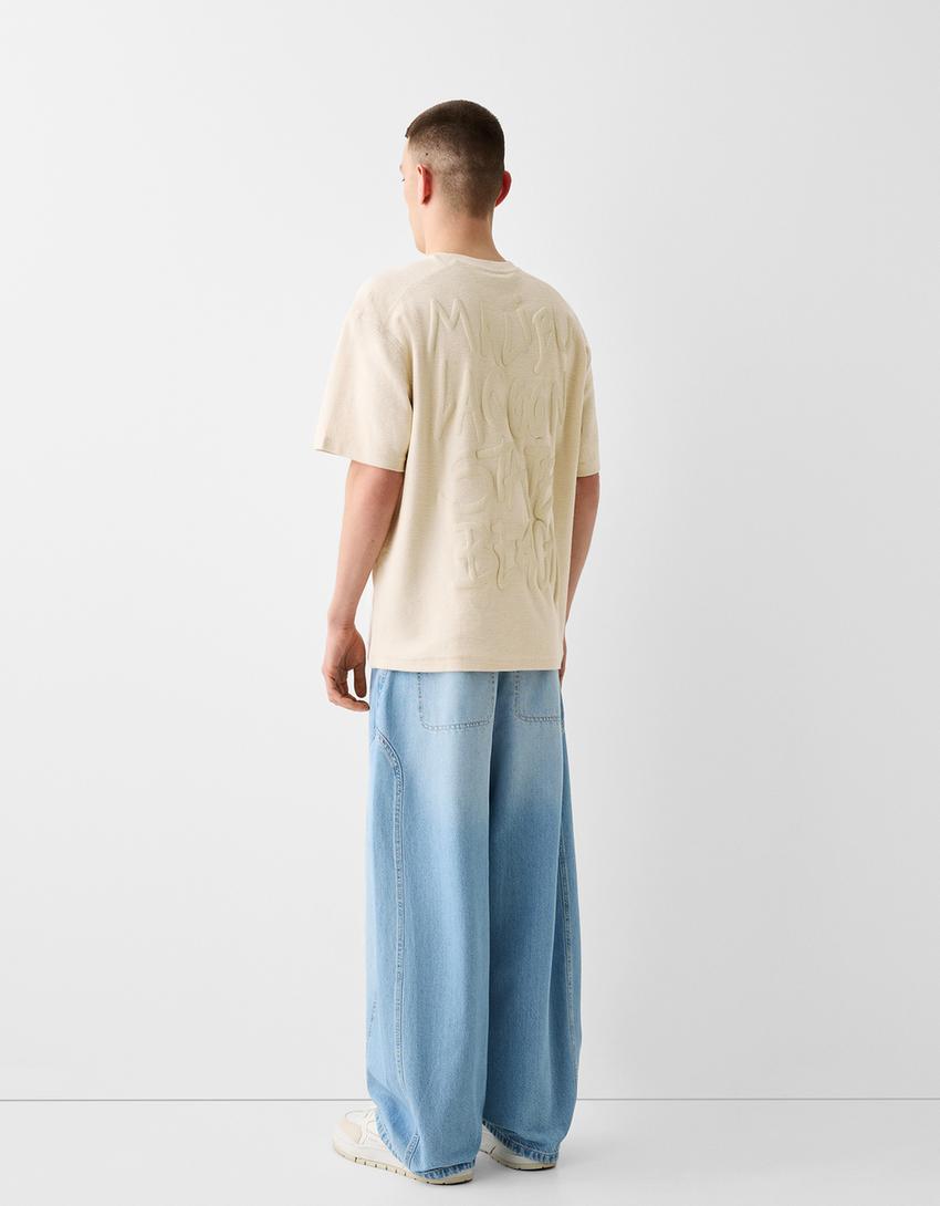 T-shirt manches courtes boxy fit imprimé-Blanc cassé-1