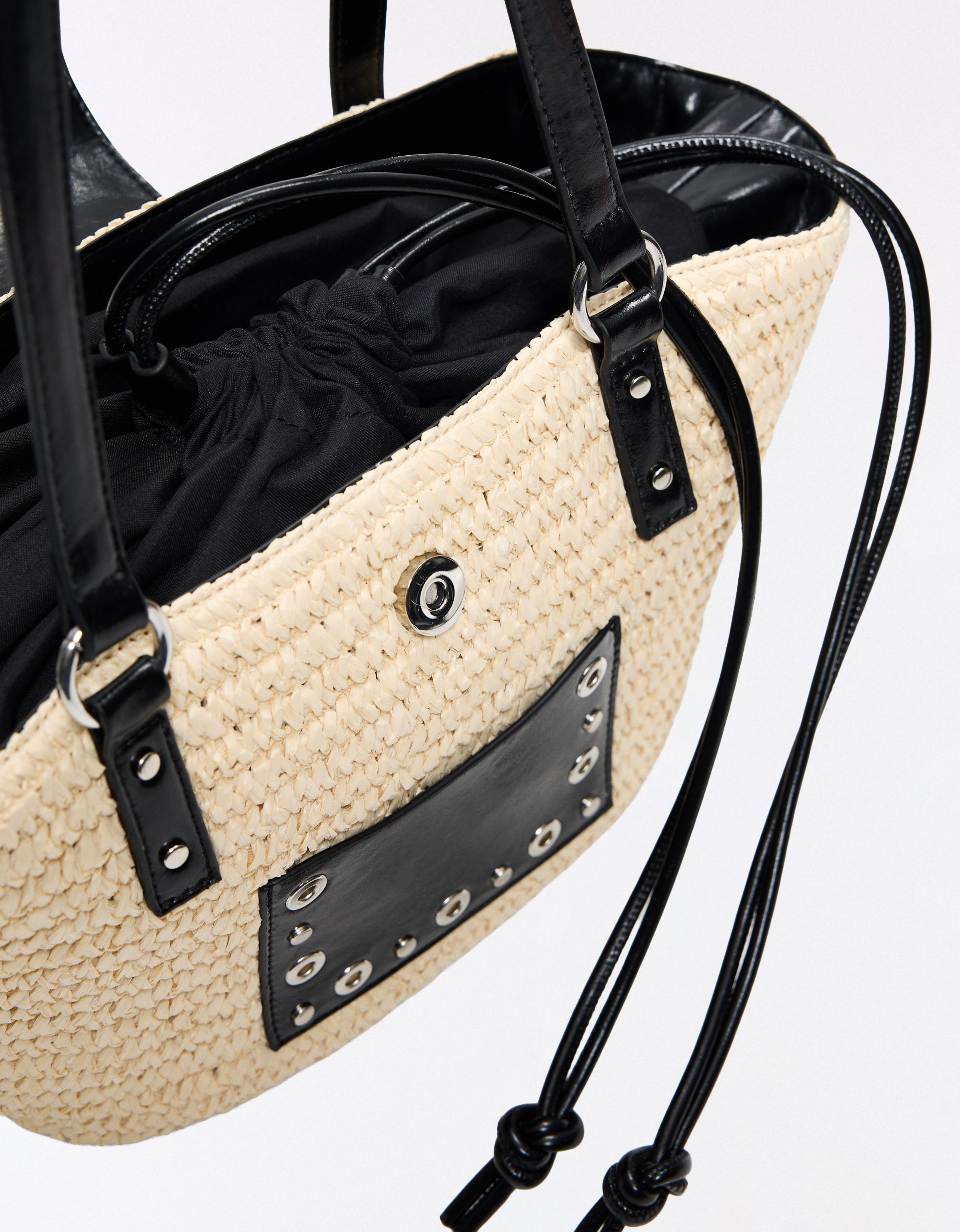 Studded raffia basket bag