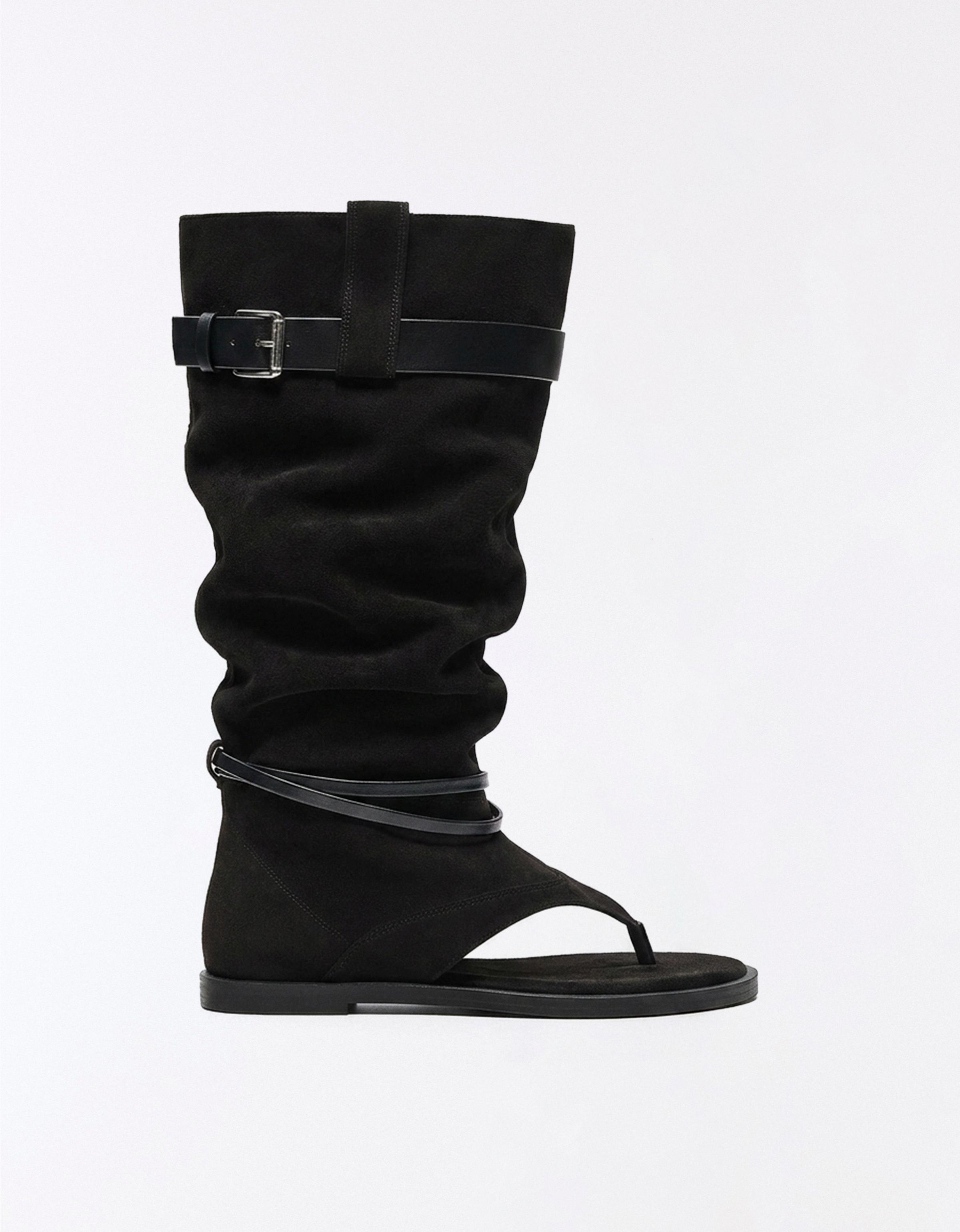 Bershka Sandalia Plana Trouser Hebilla Mujer Negro