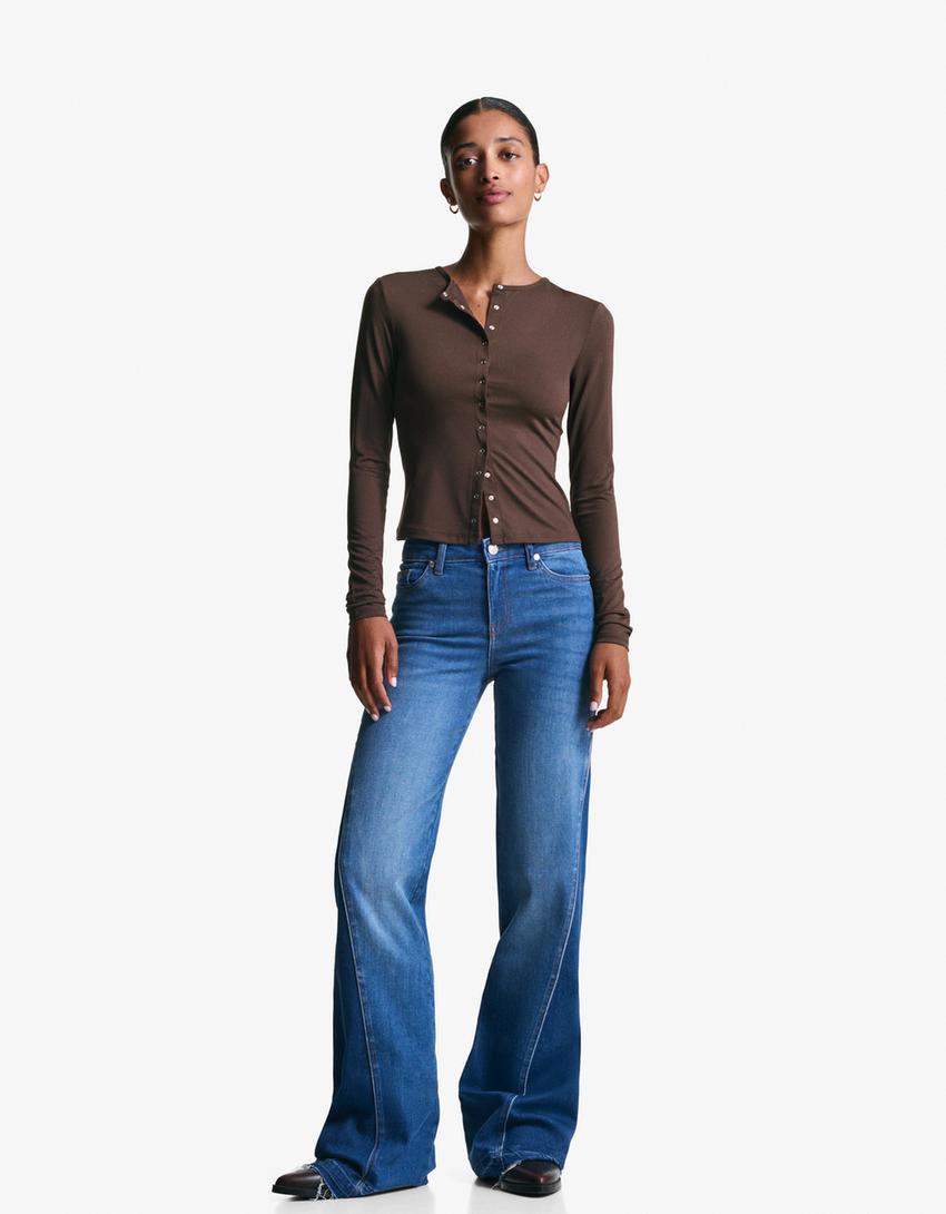Langarmshirt mit Knöpfen-Braun