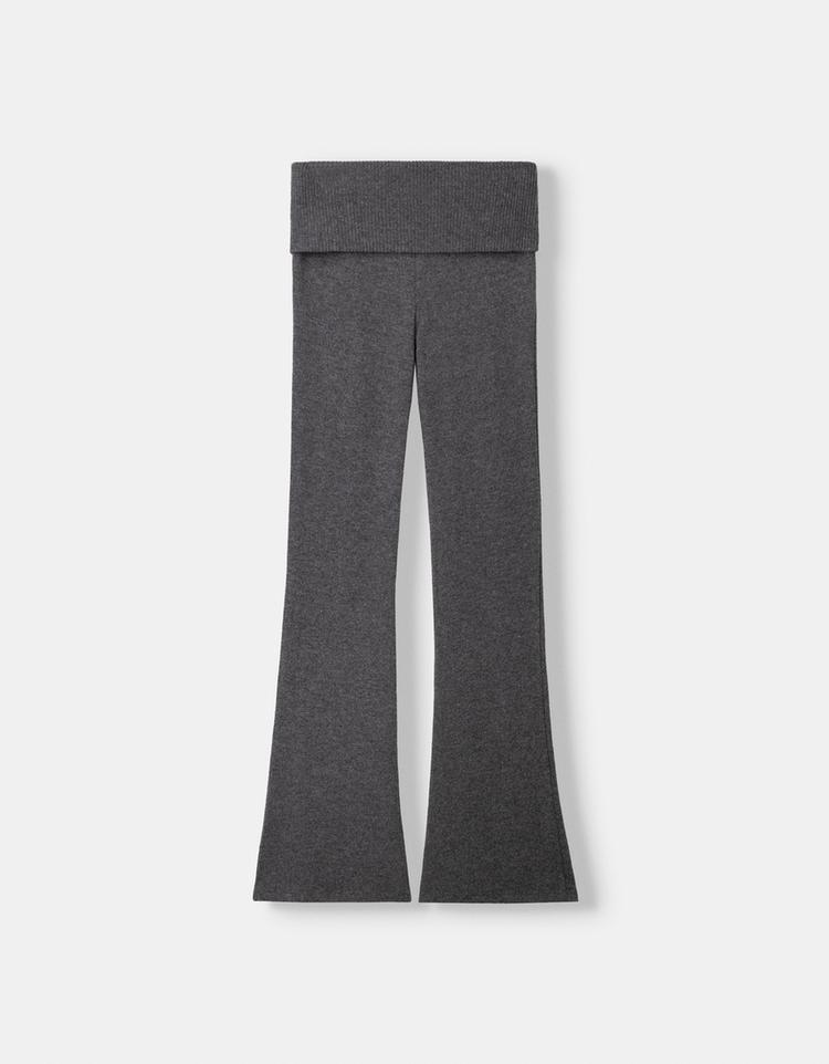 Soft-touch flared trousers with fold-over waist