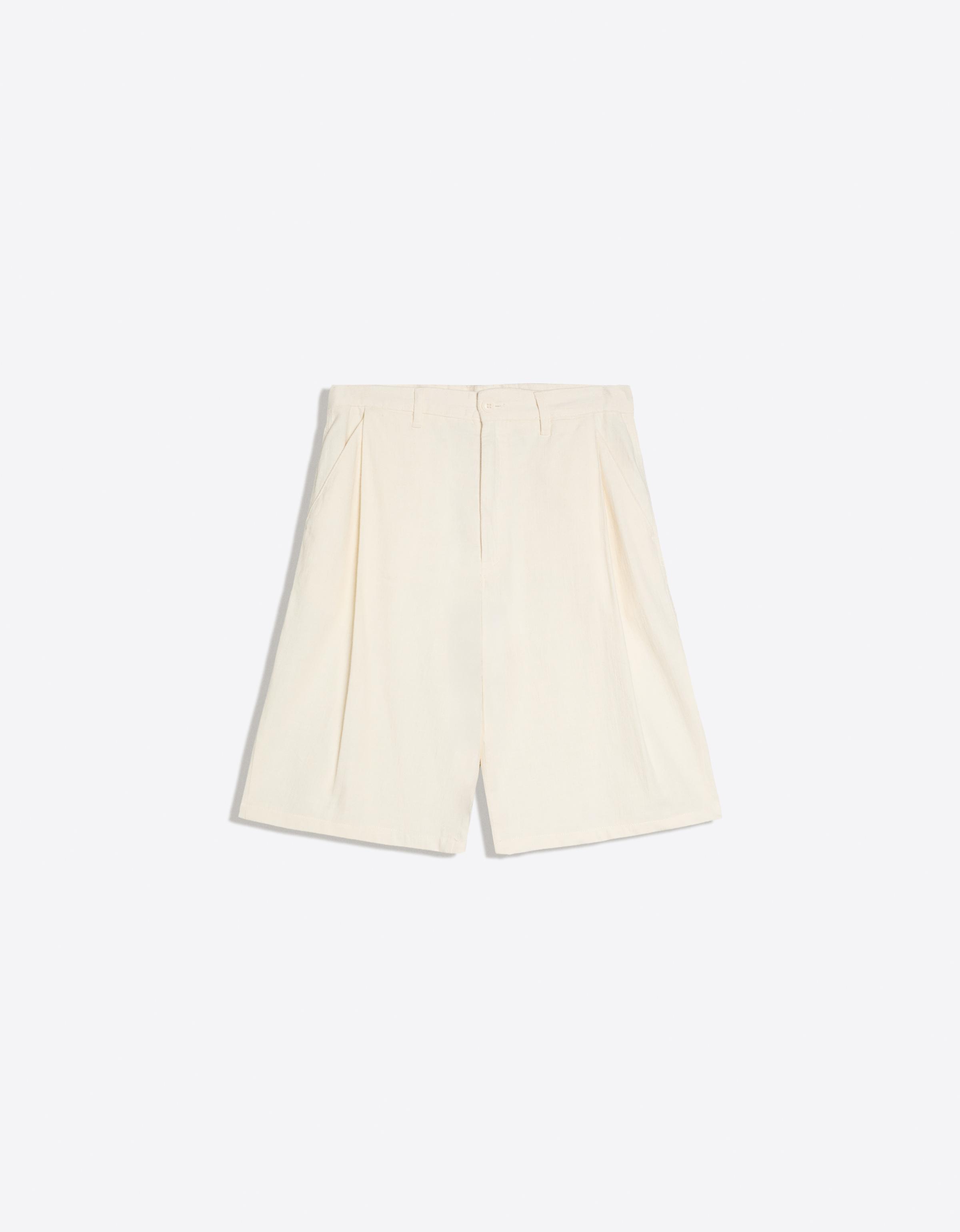Super baggy linen Bermuda shorts — Off white