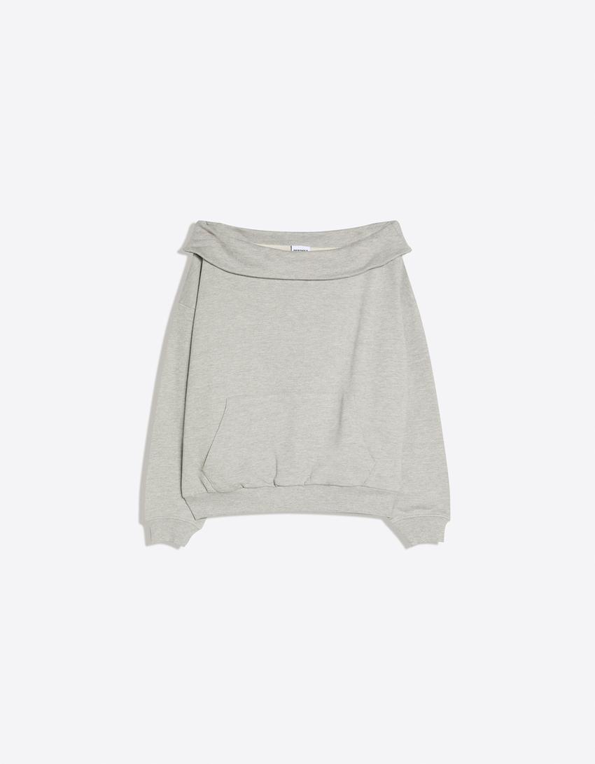 Uzun kollu Carmen yaka kazak-Gri