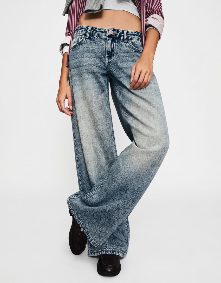 Jeans low-rise kaki lebar-Biru muda