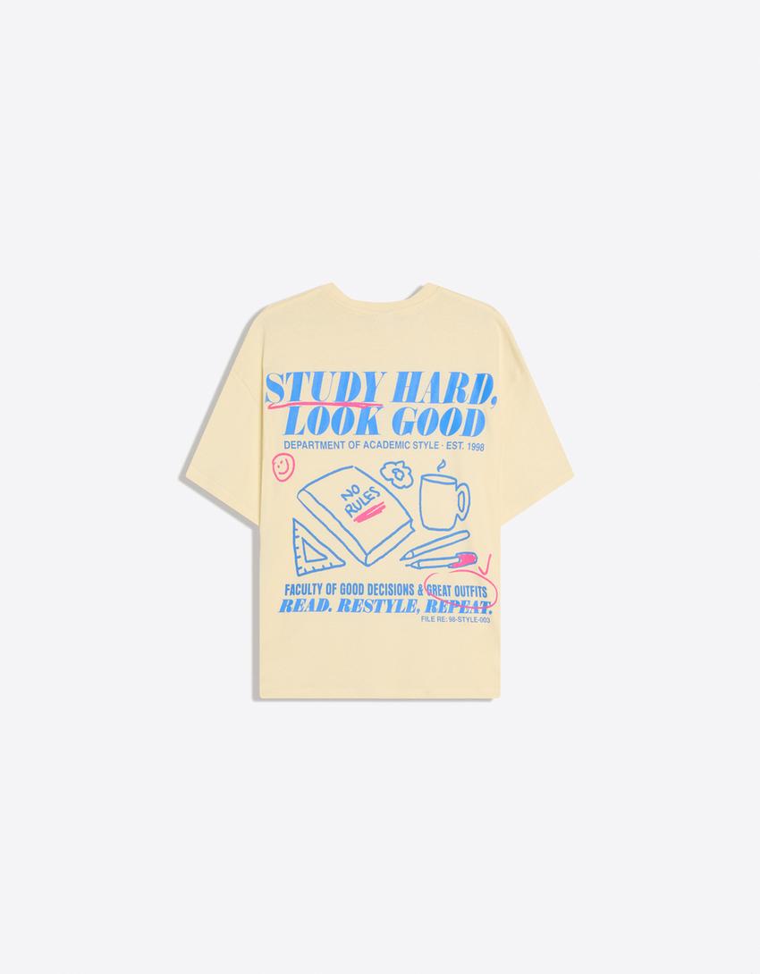 Oversize-T-Shirt mit Print-Gelb